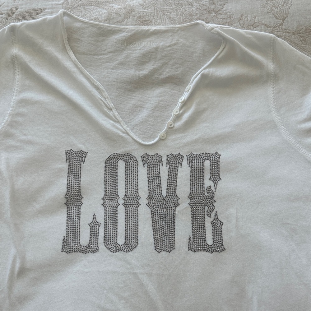 Zadig & Voltaire White Tee with strass ‘LOVE' Print